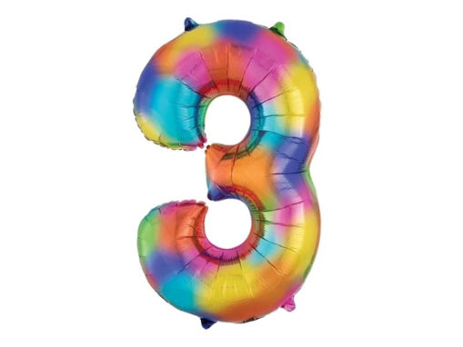 Picture of FOIL BALLOON NUMBER 3 RAINBOW 34 INCH